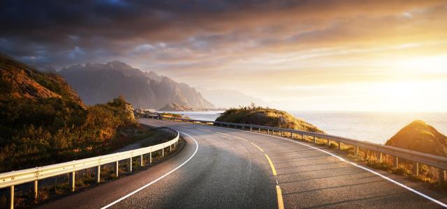 Road by the sea in sunrise time